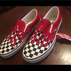 VANS Classic Slip On Checker Flame RARE Size 11.5